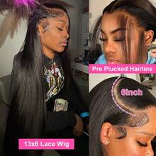 13x6 Lace Frontal Wig Human Hair 250% Density Straight Lace Front Wigs Human Hair HD Transparent Lace Frontal Wig 100% Brazilian Glueless Human Hair Wig Pre Plucked With Baby Hair 15A Brazilian Virgin Human Hair Wigs For Women Natural Black Color - Natural Black - 查看 6