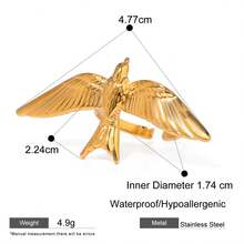 1pc Stainless Steel Bird & Dove Peace Open Ring, Fashionable & Elegant Ring For Women, Adjustable Size 18K Gold Plated - Multicolor - View 7