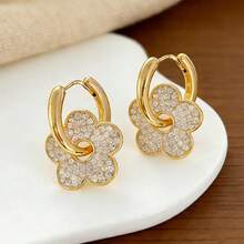 Petite Floral Earrings. Fashionable And Creative Flower Design, Inlaid With Synthetic Zirconia, Shiny And Sparkling Women's Earrings. Fashionable And Cute Ladies' Elegant Earrings. Suitable For Women To Wear In Summer. Birthday Gift For Ladies. - Petal Pendant - View 13