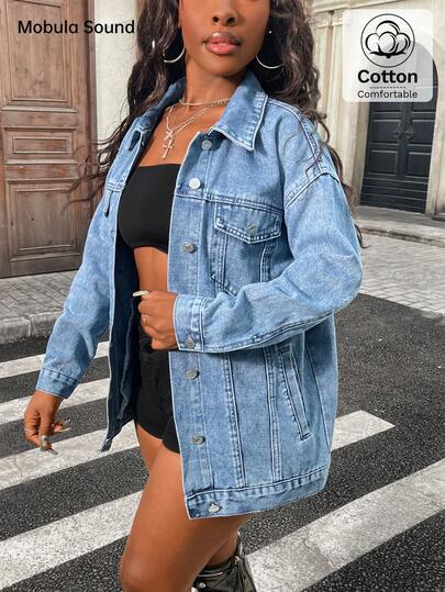Chaqueta de mezclilla de moda Mobula Sound#, adecuada para primavera/verano, uso casual, diario, viajes, aeropuerto, brunch, cómoda para el transporte de mujeres