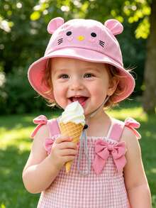 1pc Toddler Cute Cat Bucket Hat, With Adjustable Chin Strap Sun Hat, Unisex Kids Casual Beach Hat, Suitable For Outdoor Daily Use - Multicolor - View 5