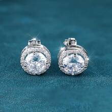 Vanel 1 Pair Fashionable Silver Cubic Zirconia Clip-On Earrings, Sparkling Round Cut Cubic Zirconia Hoop Earrings, Suitable For Daily Wear And Parties - Silver - View 2