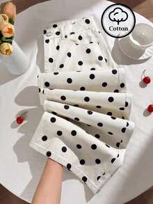 Pantalones vaqueros casuales con estampado de lunares para mujer, pantalones con estampado de lunares, pantalones con estampado de lunares, pantalones lindos, pantalones casuales para mujer, pantalones vaqueros holgados con estampado de lunares - Blanco y Negro - Ver 8