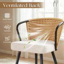Nalupatio Rattan Dining Chairs Set Of 2, Upholstered Kitchen Chair With Metal Legs, Ergonomic Curved Backrest, Mid Century Modern Living Room Lounge With & Throw Pillow,Brwon - 棕色 - 查看 5