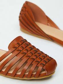 Women's Brown Flats Woven Closed-Toe Flat Sandals, Slip On Casual Fisherman Shoes For Commute Vacation - 棕色 - 查看 3
