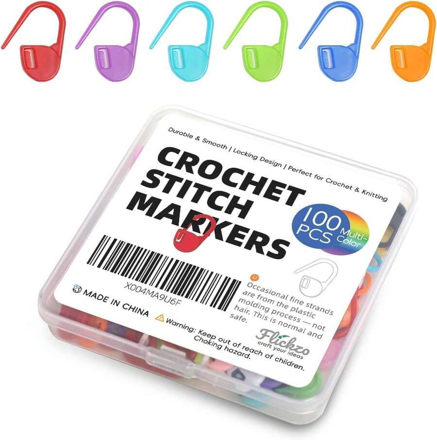 100PCS Crochet Stitch Markers By Flickzo U2013 Locking Stitch Markers With Storage Case, Plastic Safety Pins For Knitting &Amp; Crochet, Colorful Yarn Accessories For Crochet Tools &Amp; Supplies - White - View 1