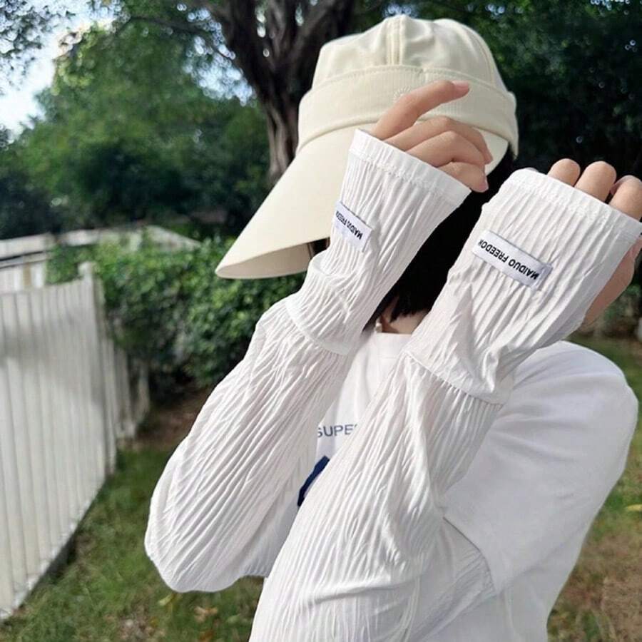 1對冰絲百褶防曬袖套,時尚薄款夏季UV防護皺褶防曬袖套,寬鬆透氣涼感遮陽無指袖套,適合開車、戶外運動、騎單車、旅行、度假,可穿戴護臂 - 彩色 - 查看 1