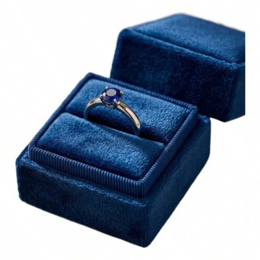 Stainless Steel Silver Solitaire Ring 5mm Graduation, Debutante - Blue - View 1