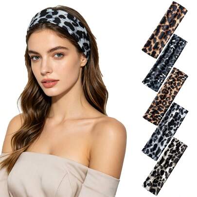 1pc Women's Bohemian Leopard Print Elastic Headband, Fashion Turban Style Hair Hoop, Casual Hair Accessory For Fitness, Makeup, Travel