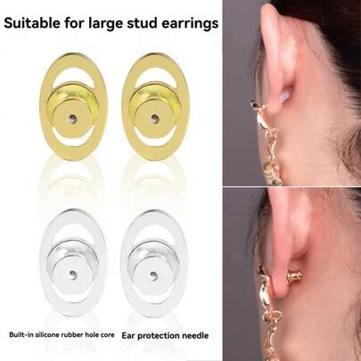 1/2/4/6/8pcs Earring Lifter Backs, Button Hole Earring Backs For Drooping Ears, Large Locking Earring Support Backs, Heavy Earring Replacement Backs, Flat Earring Backs For Stud Earrings