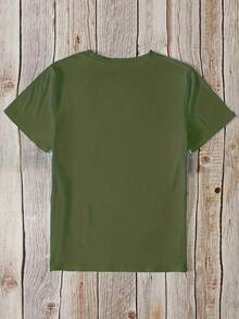 T-Shirt With The Phrase "God Bless You" Printed On It, Casual Short-Sleeved Top With A Round Neck, Women's Clothing For Spring And Summer. - 軍綠色 - 查看 2
