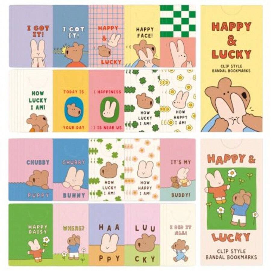 モノライク 民画紙しおり - Minhwa Paper Bookmarks, 36枚セット, 9種類デザイン, DIYしおり, 読書好きへのギフト - ハッピー&ラッキー + ハッピー&ラッキー リトルズ - チェックする 1
