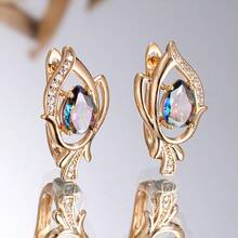 Vanel 1Pair Elegant Golden Statement Earrings, Sparkling Teardrop Color & CZ Accent Design, Fashion Jewelry For Women For Daily Wear - Golden Yellow - Dazzling Colors - View 1