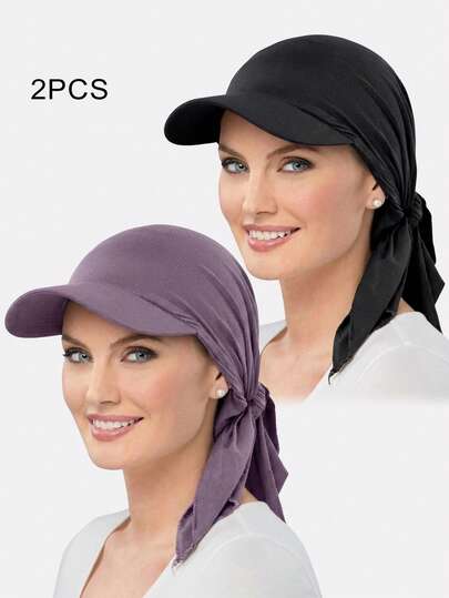 2pcs Women's Visor Brimmed Headband Hats, Tie-Up Baseball Cap Sun Hats, Suitable For Daily Use