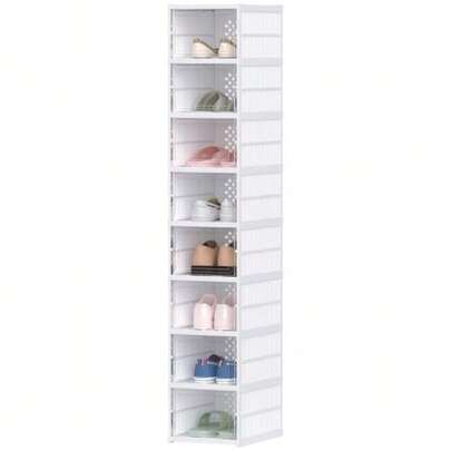 Stackable And Foldable Shoe Boxes, 8-Piece Shoe Organizer With Transparent Doors, Space-Saving Shoe Storage Boxes For Sneakers Up To Size 43, No Installation Required, White.