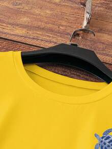 Short-Sleeved T-Shirt With Bow Print, Loose Fit, For Spring/Summer, For Casual Wear - 鵝黃色 - 查看 4