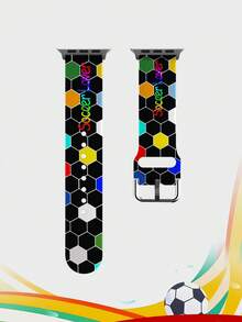 1條黑色彩虹足球圖案印花矽膠錶帶，中性時尚矽膠錶帶，適用於Apple Watch 38mm 40mm 41mm 42mm 44mm 45mm 46mm 49mm，適用於Apple Watch Series Ultra/S11/S10/SE/8/7/6/5/4/3/2/1，適合足球賽事運動智慧手錶錶帶配件 - 彩色 - 查看 10