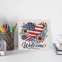 1pc 250 Years Of Freedom Pvc Box Sign Desk Decor, Independence Day Patriotic Boots Hat Retro Decorative Block Box Sign Decorations For Home Office Shelf Table Decor - Square - View 3
