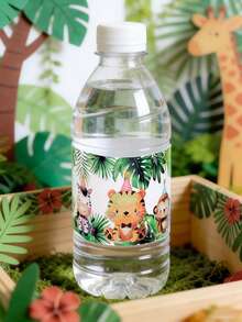 野生动物丛林探险主题生日派对用品 | 自粘防水瓶贴，适用于DIY水瓶和礼品包装 | 非常适合婴儿派对、性别揭晓派对和生日庆祝活动 - 綠色 - 查看 9