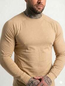 Raglan Long Sleeve Ribbed T-Shirt - Beige - View 2