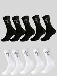 1/2/5/8/10 pares de calcetines de media caña de unicolor negro y blanco versátiles y cómodos para hombres - Multicolor - Ver 9