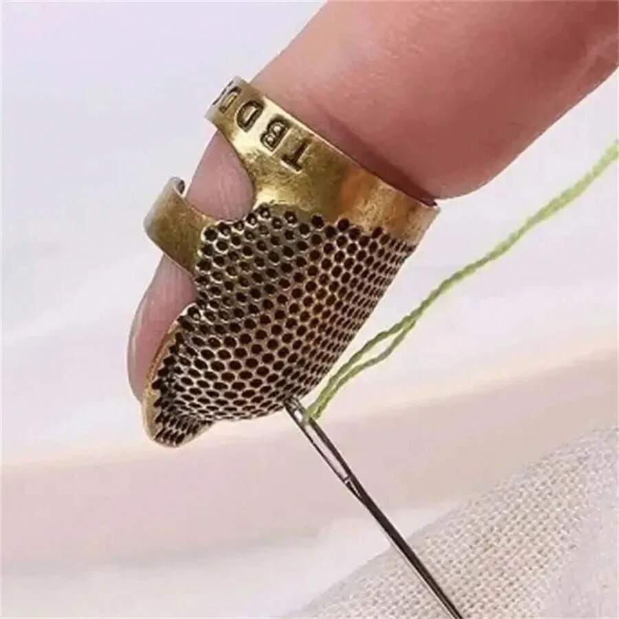 Adjustable Vintage Sewing Thimble, Handmade Non-Slip Embroidery Against Ring, Vintage Needle Presser Needle Hoop Finger Holder - 青銅 - 查看 1