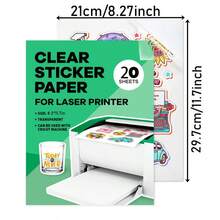 20 Sheets Clear Printing Adhesive Paper, A4 Printing Sticker Paper, Printable Vinyl Waterproof Adhesive, Quick Drying, Self-Adhesive, For Inkjet Printer Or Laser - A4 Transparent - View 5