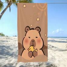 1pc Cute Capybara & Duckling Beach Towel - Quick Dry, Highly Absorbent, Soft & Comfortable, Large Size, With Adorable Cartoon Capybara And Duckling Pattern, Cute And Healing, Suitable For Beach, Pool Party, Yoga And Travel - 2 - View 1