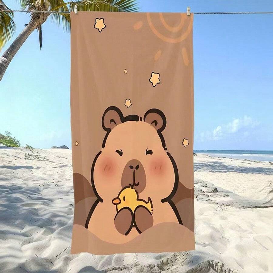 1pc Cute Capybara & Duckling Beach Towel - Quick Dry, Highly Absorbent, Soft & Comfortable, Large Size, With Adorable Cartoon Capybara And Duckling Pattern, Cute And Healing, Suitable For Beach, Pool Party, Yoga And Travel - 2 - View 1