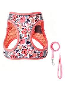 Floral-Patterned Pet Harness - Adjustable And Reflective For Nighttime, Cats And Dogs Fit, With A 5ft Leash Set, Soft, Purple S, Ideal For Small To Medium Dogs - Multicolor - View 9