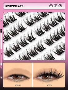 GROINNEYA 48pcs Natural Looking Eyelash Clusters C-Curl Foxy Eye DIY Lashes Anime Eyelash Extensions Fairy Eyelash Clusters Create Glamorous Look Lash Clusters Daily Portable Pack False Eyelashes Beginner Friendliness, Simple To Wear, Used For Daily Makeup - C - View 2