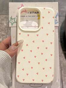 1 pieza Funda de teléfono con textura de cuero de litchi de unicolor y agujero grande, funda protectora de teléfono con estampado de corazón rosa de moda para chicas, compatible con iPhone 11/12/13/14/15/16/16 Pro Max, funda protectora de teléfono suave de TPU minimalista, compatible con iPhone 17 Pro Max/17 Pro/17, funda de teléfono cómoda con textura de cuero de litchi antideslizante - Multicolor - Ver 4