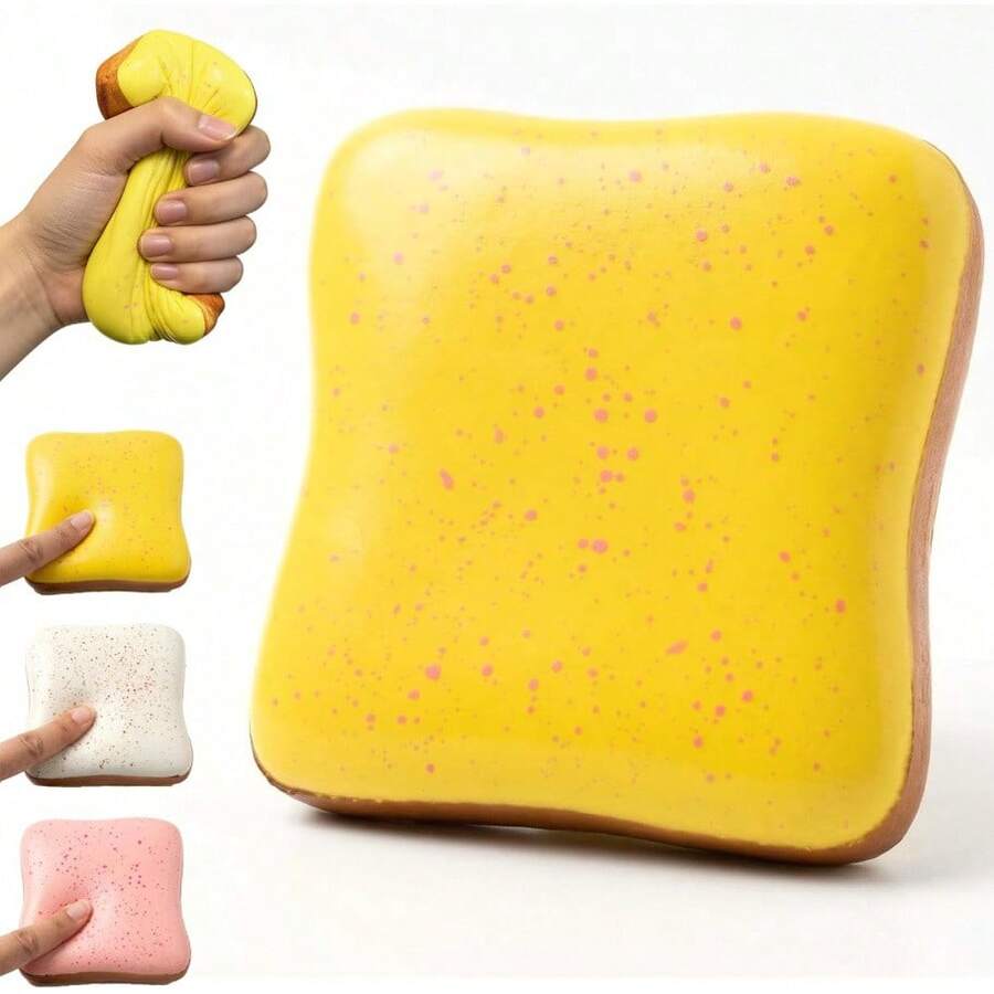 Slow Rising Squishy Butter Bread Squishy, Sensory Fidget Toys For Adults & Teens ADHD Anxiety Relief, Realistic Bread Squishy With Butter Scent, Fun Party Favors & Stocking Stuffers Gift (Pink) - Yellow - View 1