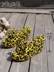 WRCVS Yellow Women's Sandals With Random Prints, Summer Platform Wedge Heel Slides, Rope Sole One-Strap Sandals, Fashionable Holiday Thick Bottom Lightweight Shoes, Leopard Print Holiday Slippers - Yellow - View 7