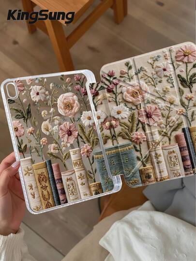 Kingsung Ốp lưng máy tính bảng hình chữ Y gấp gọn hai mặt bằng acrylic trong suốt phun sơn, họa tiết Hoa và Sách, tương thích với máy tính bảng Mini6/7/9.7/10.2/10.5/10.9/12.9/Pro 11, thế hệ thứ 10. Ốp bảo vệ hỗ trợ điều chỉnh đa góc, sáu cách đặt giá đỡ, khe cắm bút tích hợp, mặt lưng trong suốt, chống rơi vỡ, tự động bật/tắt màn hình. Tương thích với Kindle Paperwhite thế hệ thứ 12 năm 2024, Kindle thế hệ thứ 11 năm 2022, Clara Colour.