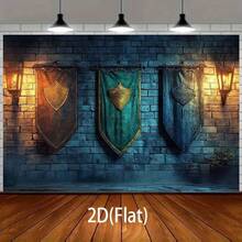 1 pieza Fondo de pared de castillo medieval con escudo y diseño de ladrillo de piedra - Gran decoración de fiesta con temática de caballeros, de tela de poliéster duradera apta para uso en exteriores, evento de feria medieval, telón de fondo fotográfico (fácil de instalar) - Multicolor - Ver 5