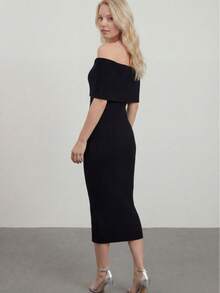 Women's Solid Color Casual Versatile Off-Shoulder Fitted Dress - Black - View 4