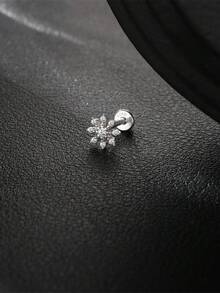 1件925纯银镀18K金奢华雪花微镶莫桑石平底耳环，低过敏性耳环，适合女性日常佩戴、办公、约会、派对、婚礼、新娘、周年纪念日、情人节、母亲节、生日礼物等场合。 - 銀色 - 查看 4