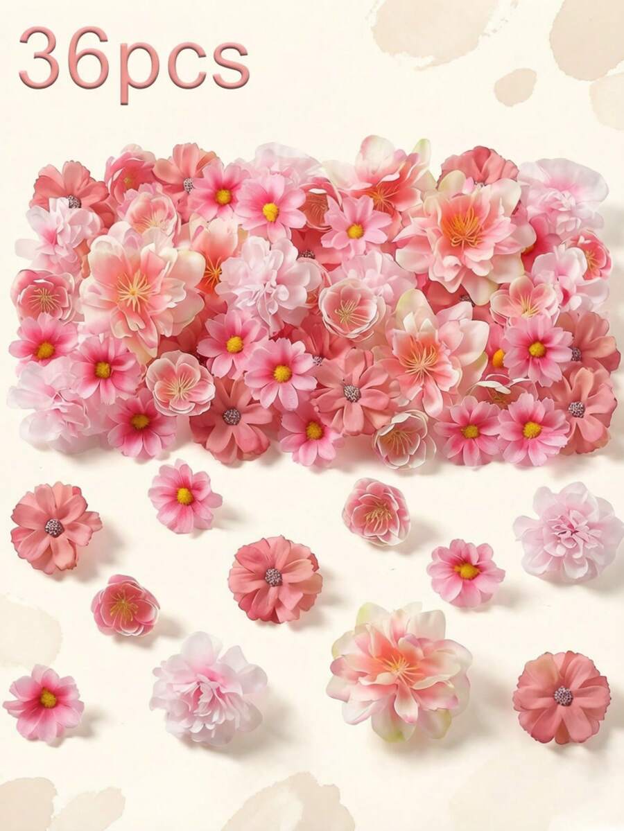 36件粉色人造花材－高品質仿真花，手工頭飾、花環材料、婚禮花卉用品。適用於製作花環、節日與生日派對裝飾、新娘腕花、花卉材料，適合居家、花店、花園裝飾、母親節裝飾，全年適用。