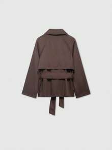 Old Money Lace-Up Vintage Minimalist Short Brown Trench Coat Spring - Brown - View 2