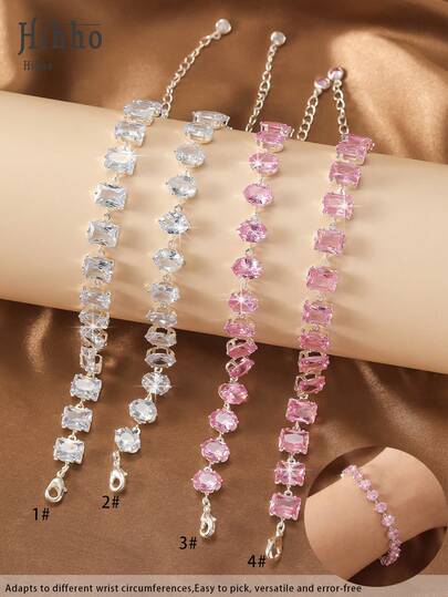 Hihho 1 pieza Pulsera de circonita cúbica de dos tonos de lujo, con corte cuadrado/redondo, versátil para uso diario, citas, pulsera de tenis de alta gama con sensación elegante para mujeres, pulsera de cadena de moda que se puede usar sola o apilada con otras pulseras