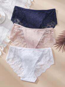3pcs Plus Size Women Lace Panties - Multicolor - View 2