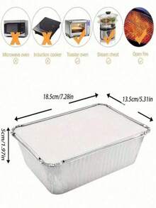 30Pcs Disposable Aluminum Foil Pot, Can Be Applied To Outdoor Barbecue,20/10Pcs Kitchen Steam Box, Convenient,1Pc Practical And Clean(Lunch Box Without Lid). - Silver - View 3