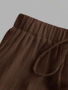 Falda informal de verano con volantes multicapa en el bajo, adecuada para vacaciones - Marrón - Ver 10