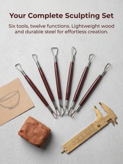 6Pcs Double‑Ended Sculpting Modeling Tools Set, Plastic Handle Carving Tools For Clay Fondant Ceramic Dough Plaster Wax