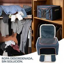 Contenedor De Almacenamiento De Ropa 66L Plegable, Contenedor De Mantas Con Ventana Transparente Y Marco De Acero, Organizador De Tela Con Cremallera Suave Y Asa Lateral, Organización Para Closet Hogar Y Espacios Reducidos - Azul de 66 litros - Ver 4