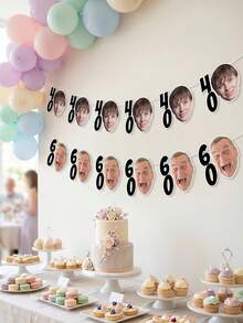 7/14/21 piezas Pancarta personalizada de cumpleaños de hito, foto personalizada, pancarta con rostro personalizado para fiesta de 30/40/50/60/70 años, un toque hilarante para la celebración de cumpleaños, la decoración de fiesta de hito talla grande divertida - Multicolor - Ver 4