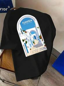 Maglietta casual da uomo Summer Tops con motivo "Architettura delle scale" - T-shirt grafica alla moda con stampa su entrambi i lati, girocollo, comodo tessuto in poliestere, streetwear elegante per tutti i giorni, abbigliamento da uomo, t-shirt in cotone, outfit estivi - nero - Visualizzare 3