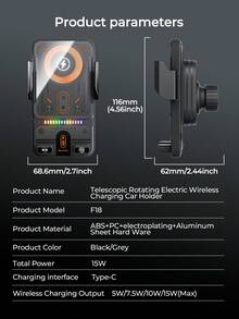 REMAX 15W Fast Charging Car Phone Holder With Cool RGB Lighting, Auto Clamping 90° Rotation, Universal Car Accessories, Essential For Travel, Compatible With Apple/Android Type-C Charging - F18 - View 12