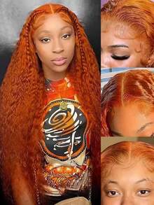 Ginger Lace Front Wigs Human Hair 13x4 HD Orange Ginger Deep Wave Wig Human Hair Pre Plucked 250% Density Wet And Wavy 350# Colored Glueless Curly Lace Frontal Wigs For Women - S350 - 查看 4